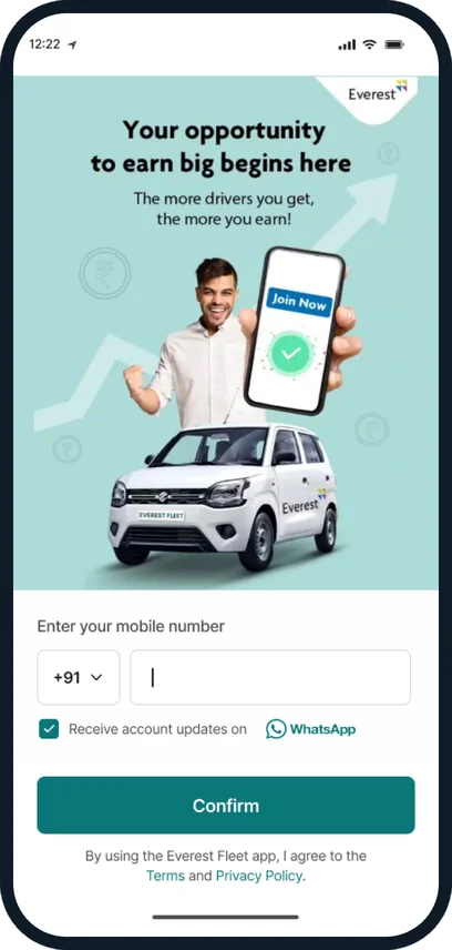 Everest Dost app login screen asking for a mobile number