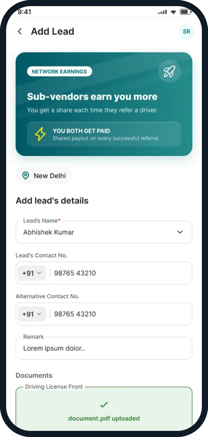 Everest Dost app form for adding a driver lead