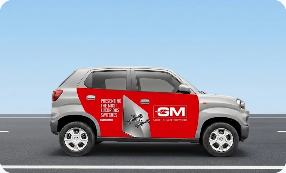 Car with a brand advertisement wrapped on its doors
