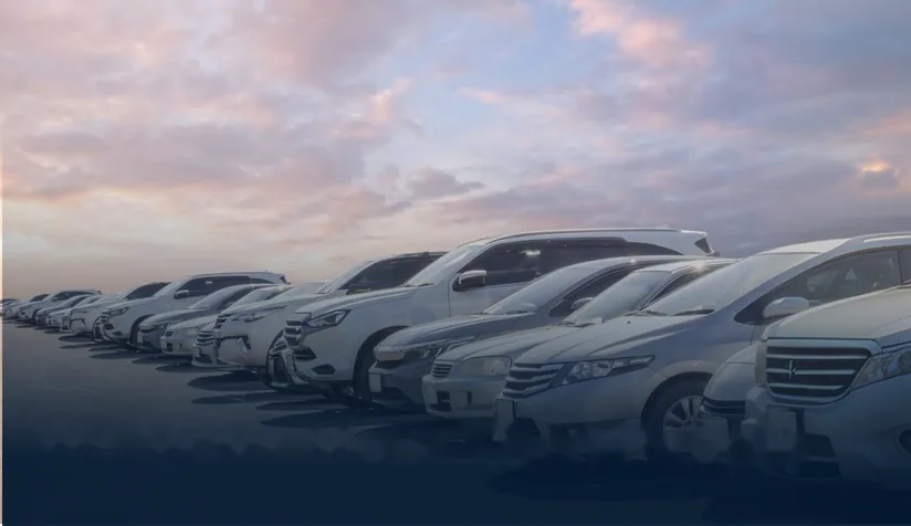 Rows of Everest Fleet cars parked under an evening sky
